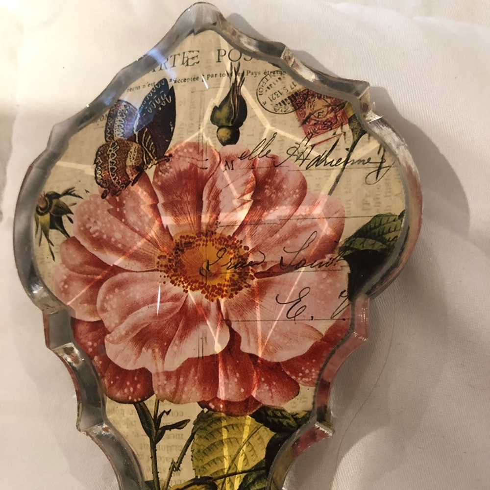 Botanical hook with faceted glass.